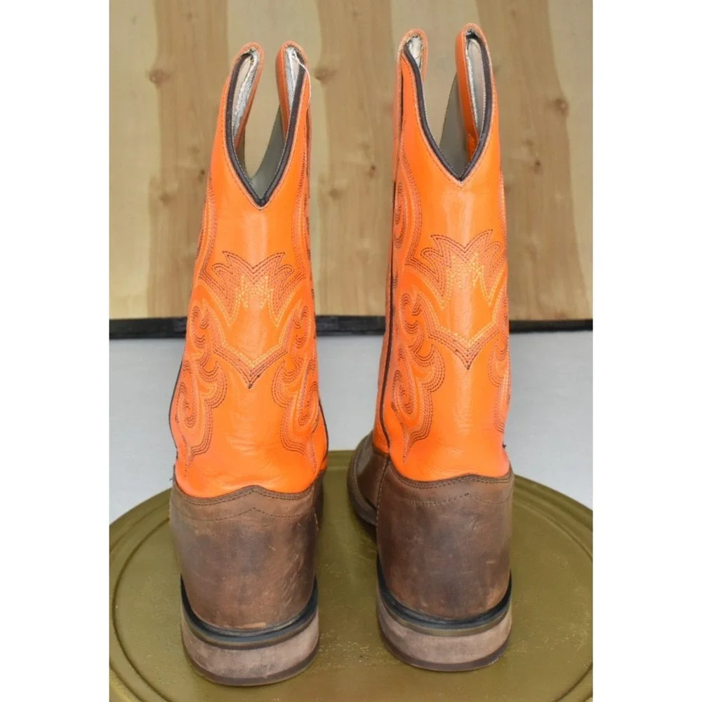 Old West Unisex Youth Boots Size 3.5 D Western Brown/Orange Embroidered